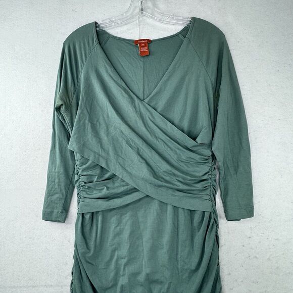 Sundance Eternal Compliment Sage Green Faux Wrap Ruched Dress Womens Size Medium - Picture 13 of 13
